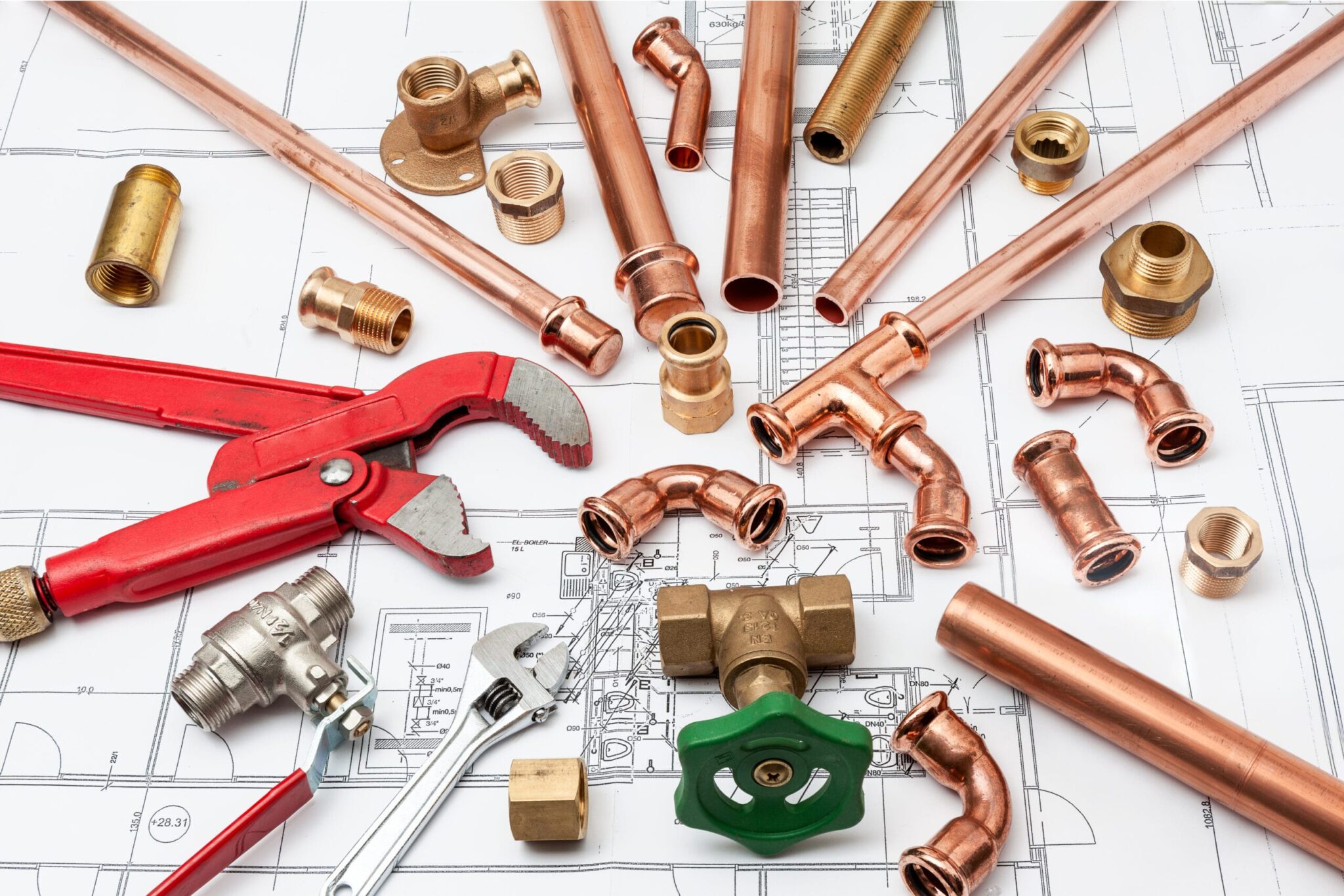 Copper pipes, fittings, valves, and plumbing tools in Fort Lauderdale
