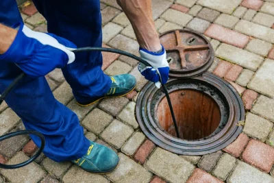Plumber cleaning an outdoor sewer drain in Fort Lauderdale