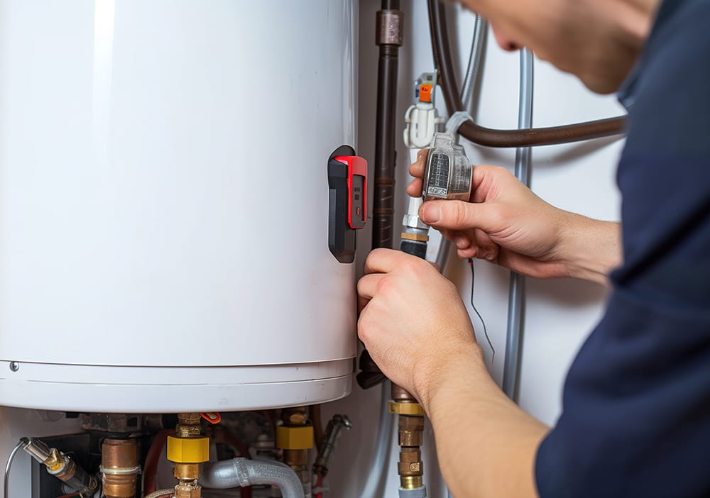 Technician repairing pipes connected to a water heater in Fort Lauderdale